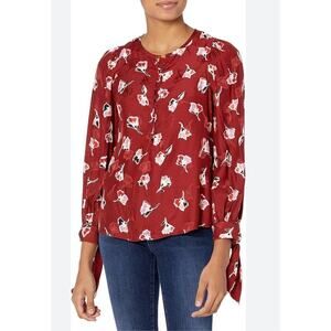 Rebecca Taylor Paintbrush Floral Silk Blend Tie Sleeve Blouse Top Cabernet Sz 10